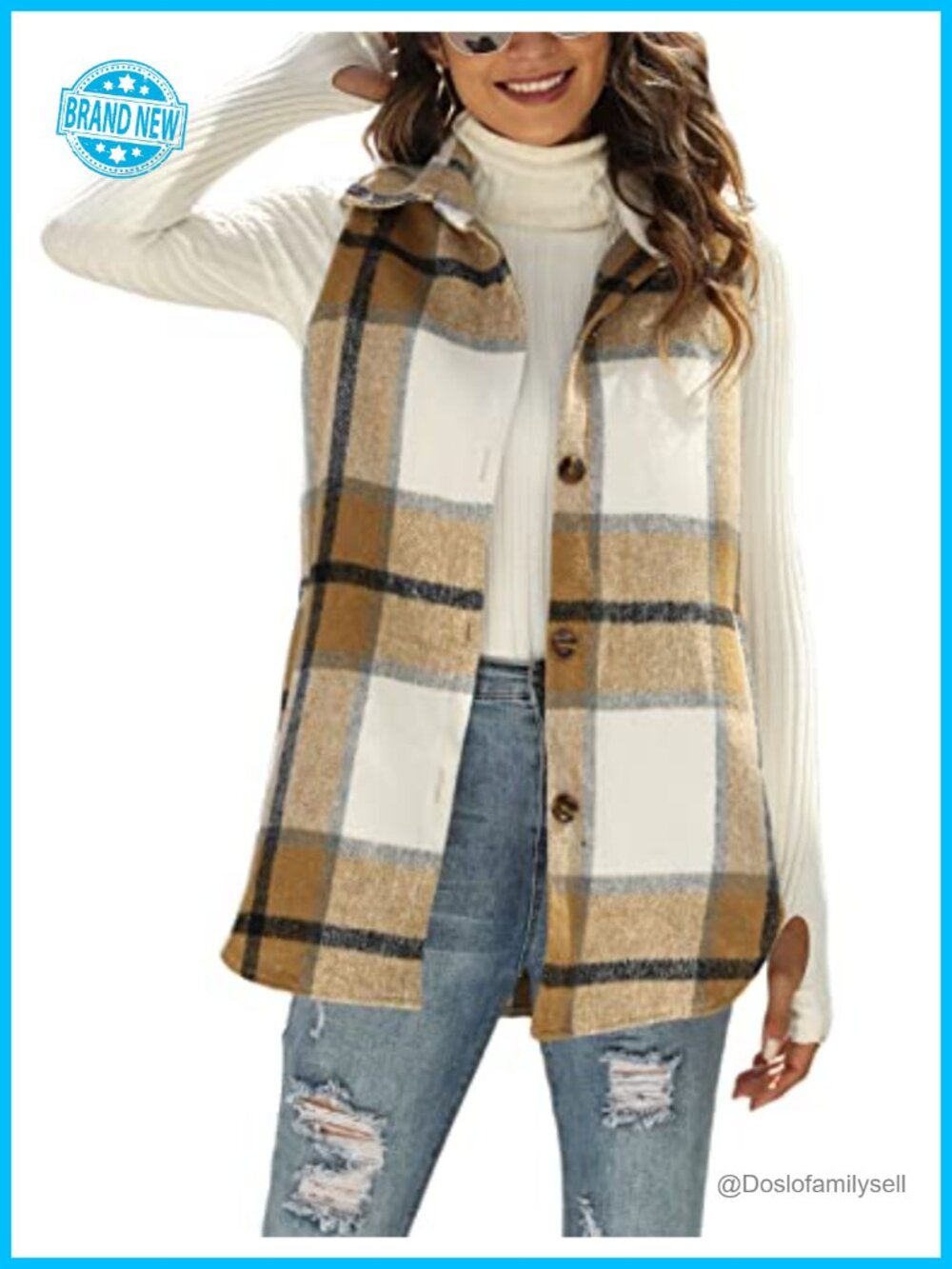 UANEO Women's Plaid Flannel Vest Sleeveless Button Down Layering Jacket